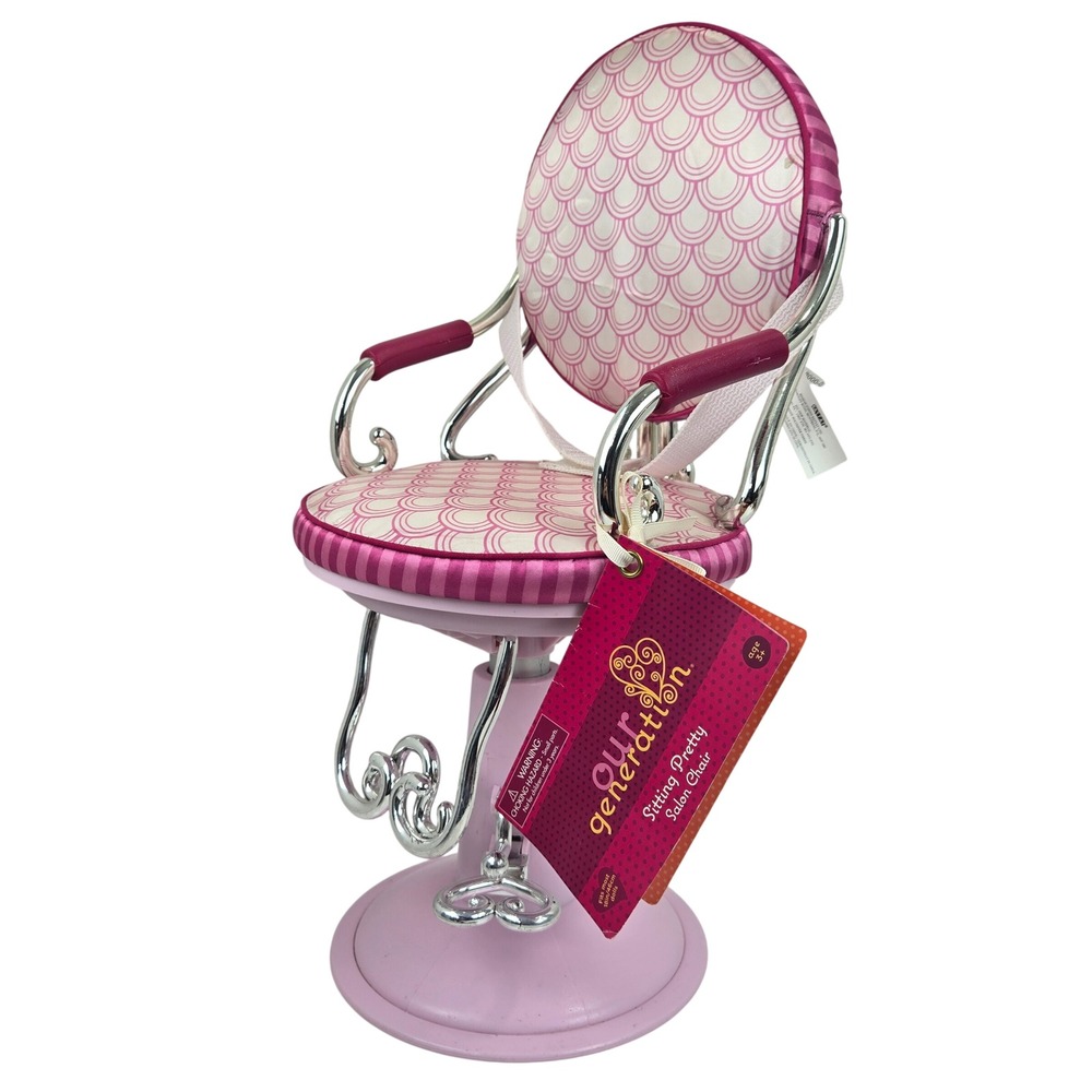 Our Generation Sitting Pretty Salon Chair Pink White 18" Doll Accessory 2015 NWT